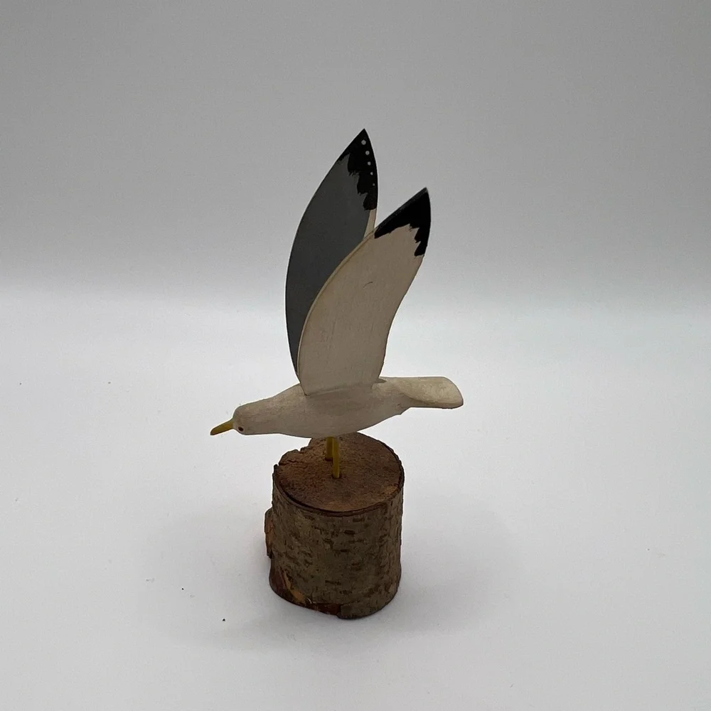 Handmade Vintage Seagull Bird In Flight Wooden Carved Figurine Collectible Uniqu